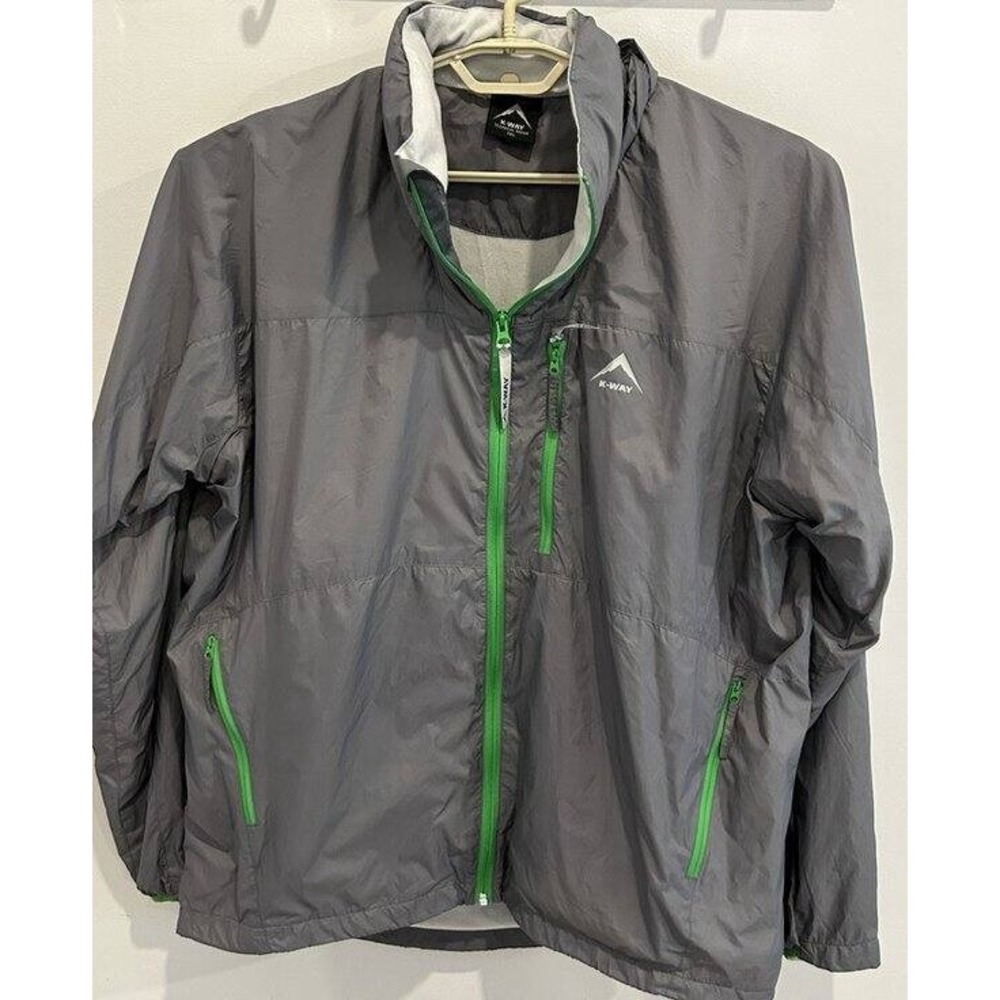 K-Way Acurx'14 Thin Shell Nylon Windbreaker Jacket Packable Lined Tech Gray 1X